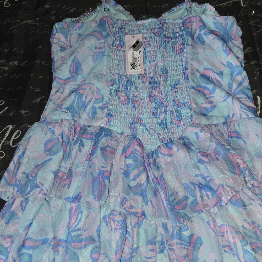 Floral Tiered Dress in Blue and Pink